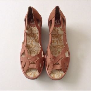 Fly London Sz 38 Yadi Rose Wedge Slip on Sandals